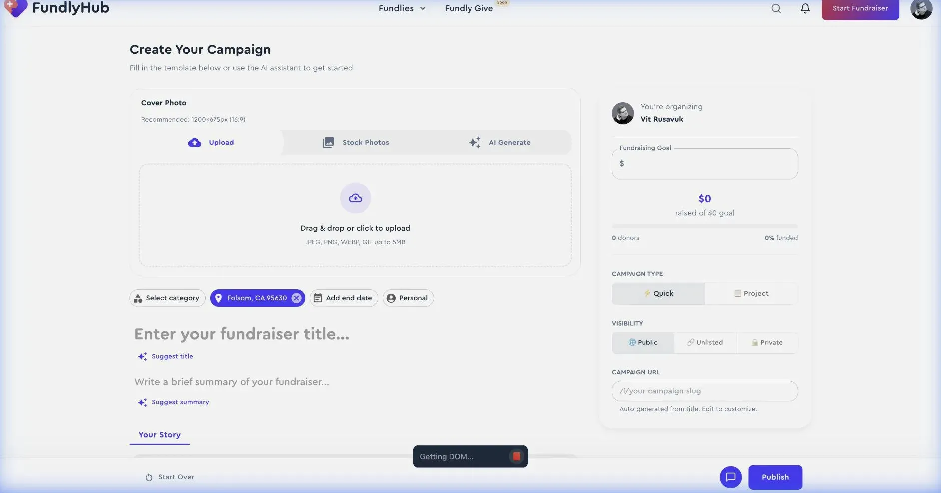 Animation showing the Stock Photos tab searching for 'nature sunset'