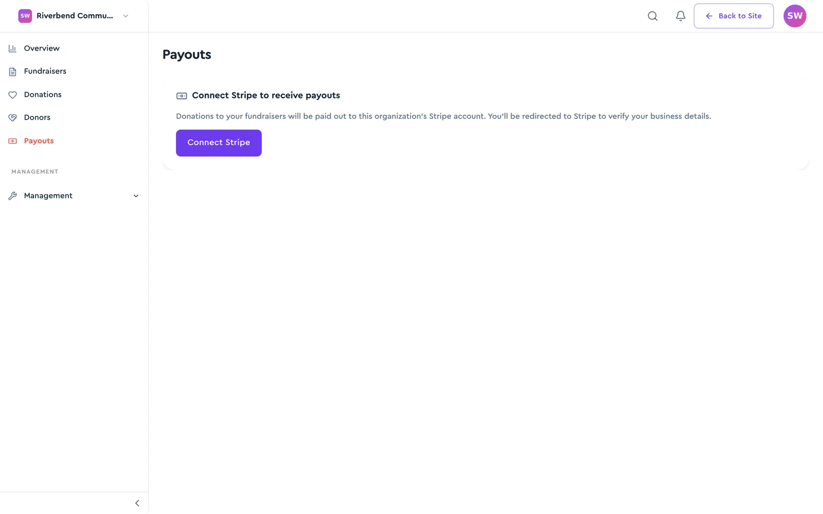 The Payouts page with Connect Stripe