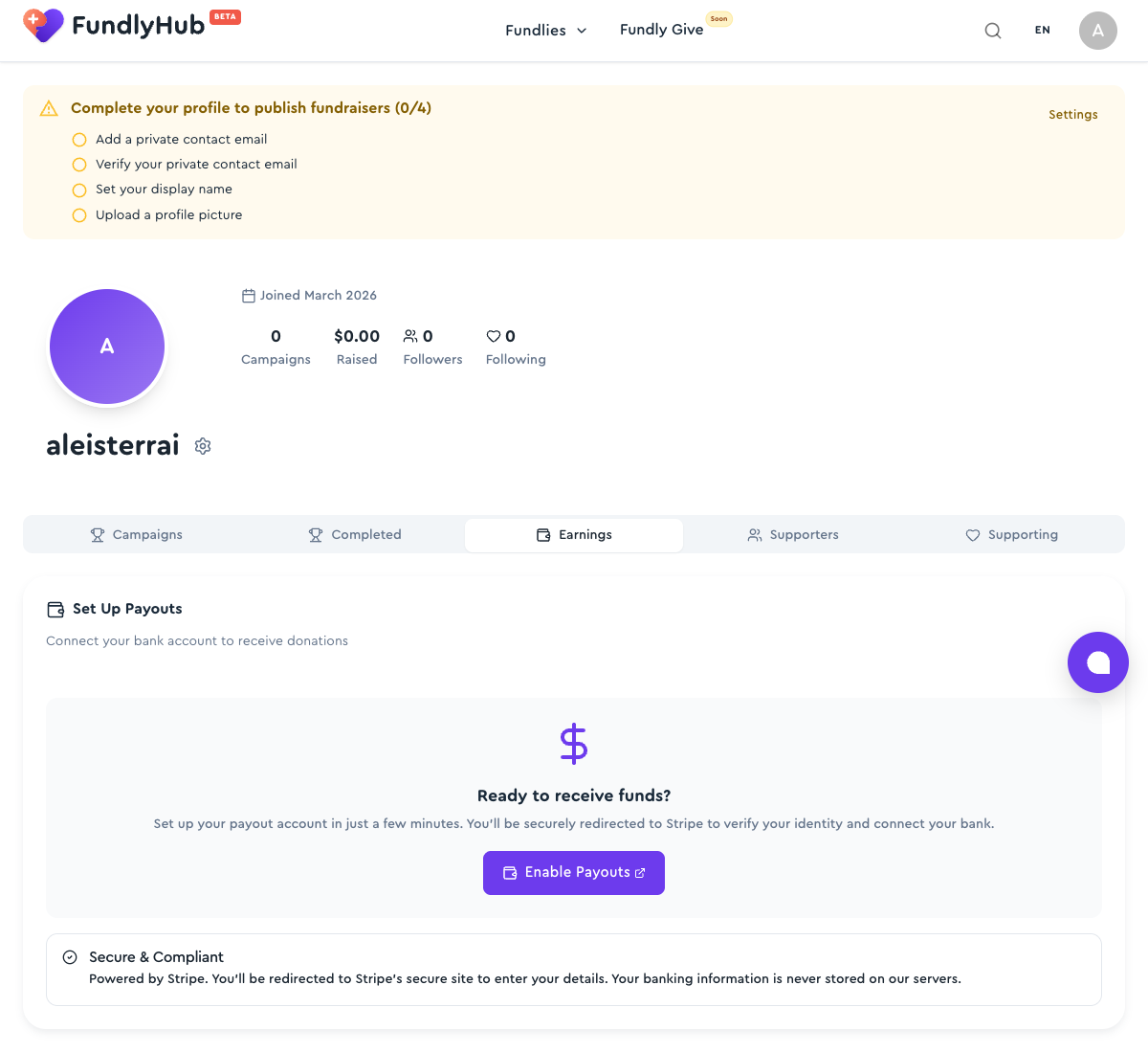 Таб Earnings в профиле